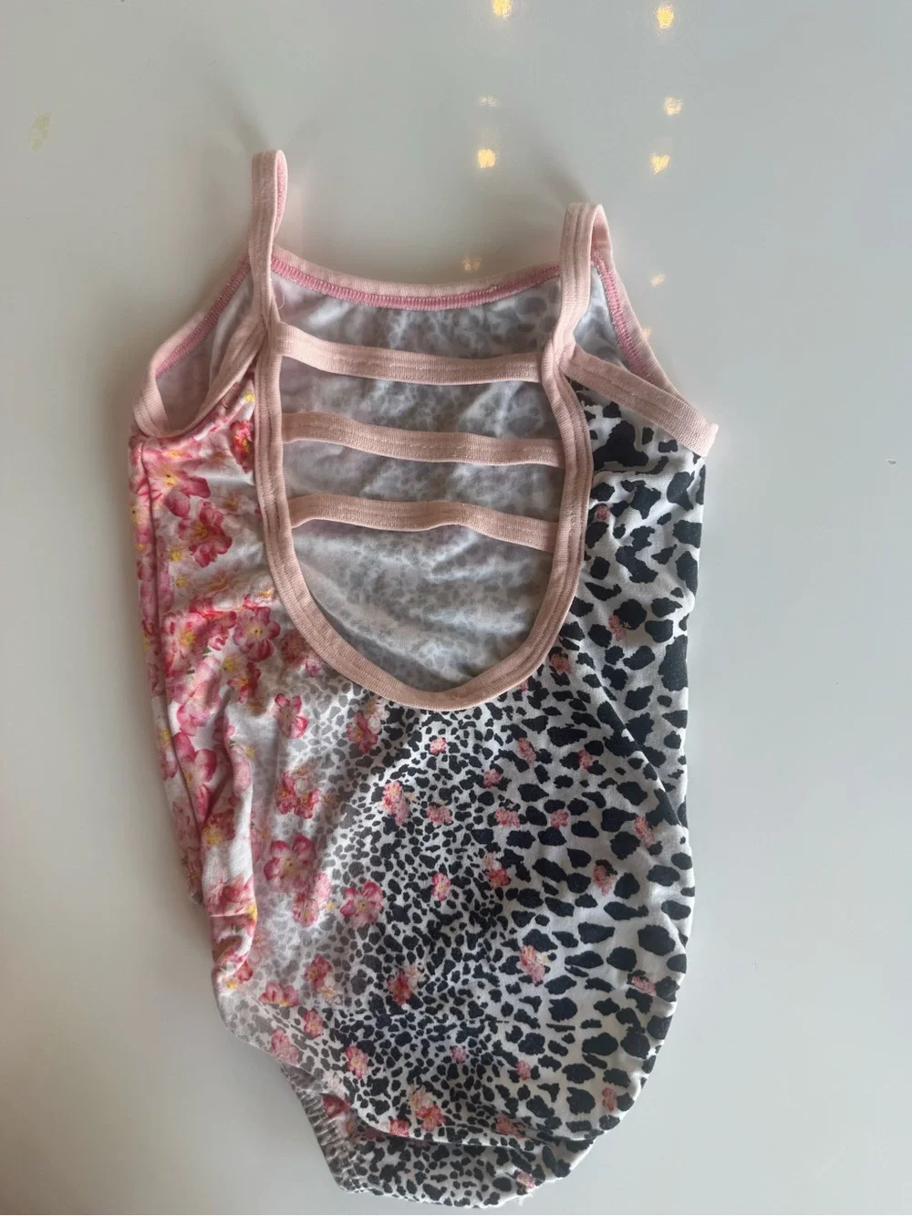 Girls' Pink Leopard & Floral Print Leotard